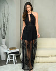 Halter Lace Overlay Maxi Dress
