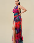 Tropical Print Halter Maxi Dress