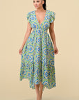 V-Neck Printed Midi Dress