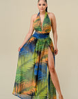 Tropical Print Halter Maxi Dress