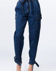 Denim Joggers with Ankle Tie