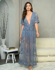 Short sleeve Lace Overlay Maxi Dress