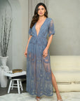 Short sleeve Lace Overlay Maxi Dress