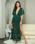 Short sleeve Lace Overlay Maxi Dress
