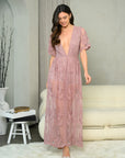 Short sleeve Lace Overlay Maxi Dress
