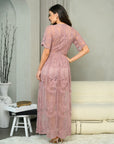Short sleeve Lace Overlay Maxi Dress