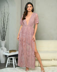 Short sleeve Lace Overlay Maxi Dress