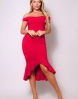 Ruffled Off the Shoulder Midi Dress