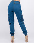 High Waist Denim Joggers w Utility Pockets