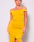 Ruffled Off the Shoulder Midi Dress