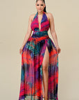 Tropical Print Halter Maxi Dress