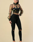 Floral Long Sleeve Sheer Top