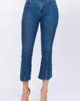 Cropped Denim Jeans w Front Split