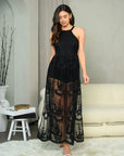 Side Split Lace Overlay Maxi Dress