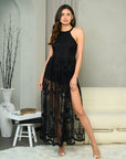 Side Split Lace Overlay Maxi Dress