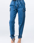 Denim Joggers with Ankle Tie