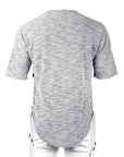 Wide Shoulder Short Sleeve Laced Up T-Shirt
