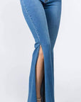 High Waist Bell Bottom Slit Denim Jeans