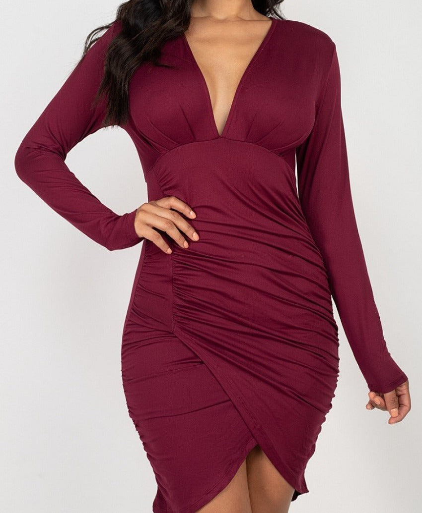 ruched wrap bodycon dress SHEIN Allurite Ruched Wrap Hem Bodycon Dress
