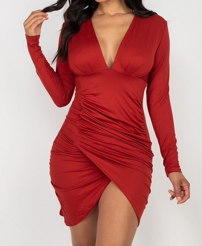 Ruched Wrapped Bodycon Dress – Dominique Nicole Boutique