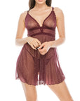 Glitter Mesh and Lace Trim Babydoll Set
