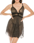 Glitter Mesh and Lace Trim Babydoll Set