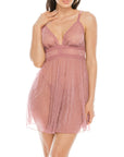 Glitter Mesh and Lace Trim Babydoll Set
