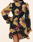 Women's Long Sleeve Foral Ruffle Dress