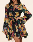Women's Long Sleeve Foral Ruffle Dress