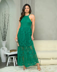 Sleeveless Lace Overlay Maxi Dress