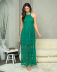 Sleeveless Lace Overlay Maxi Dress