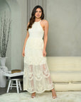 Sleeveless Lace Overlay Maxi Dress