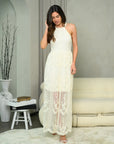 Sleeveless Lace Overlay Maxi Dress