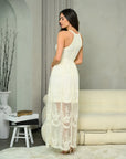 Sleeveless Lace Overlay Maxi Dress