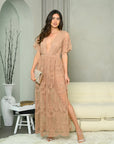 Short sleeve Lace Overlay Maxi Dress