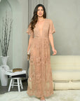 Short sleeve Lace Overlay Maxi Dress