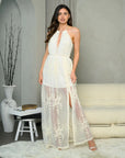 Halter Lace Overlay Maxi Dress