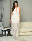 Halter Lace Overlay Maxi Dress