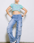 Mid Rise Cargo Jeans Light Stone