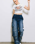 Mid Rise Cargo Jeans Medium Stone