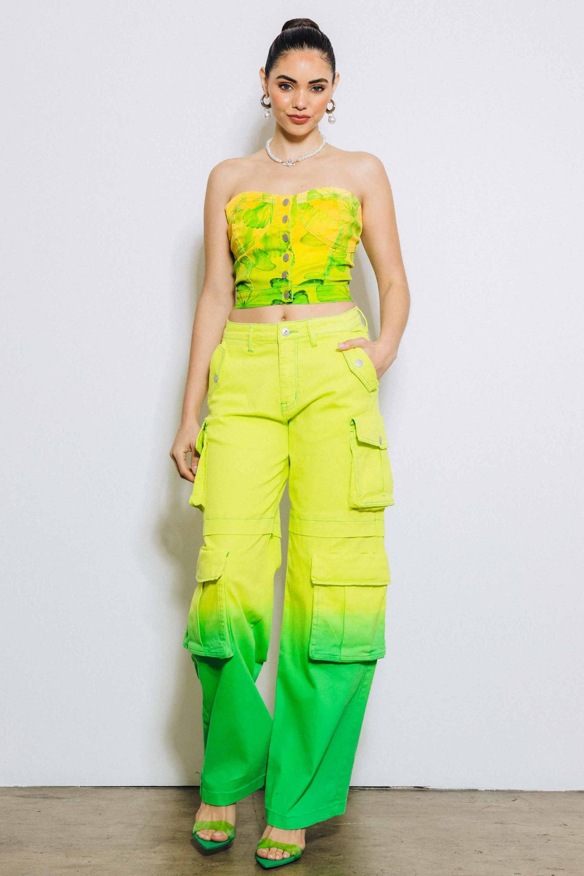 Ombre Mid Rise Cargo Pants XL / Lime