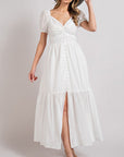Puff Short Sleeve Maxi Dress Off White