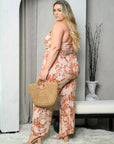 Plus Size Damask Print Jumpsuit