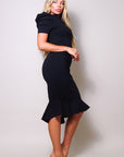 Puff Sleeve V-Neck Midi Dress