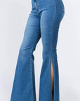 High Waist Bell Bottom Slit Denim Jeans