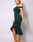 Ruffled Off the Shoulder Midi Dress