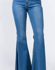 High Waist Bell Bottom Slit Denim Jeans