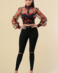 Floral Long Sleeve Sheer Top