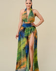 Tropical Print Halter Maxi Dress