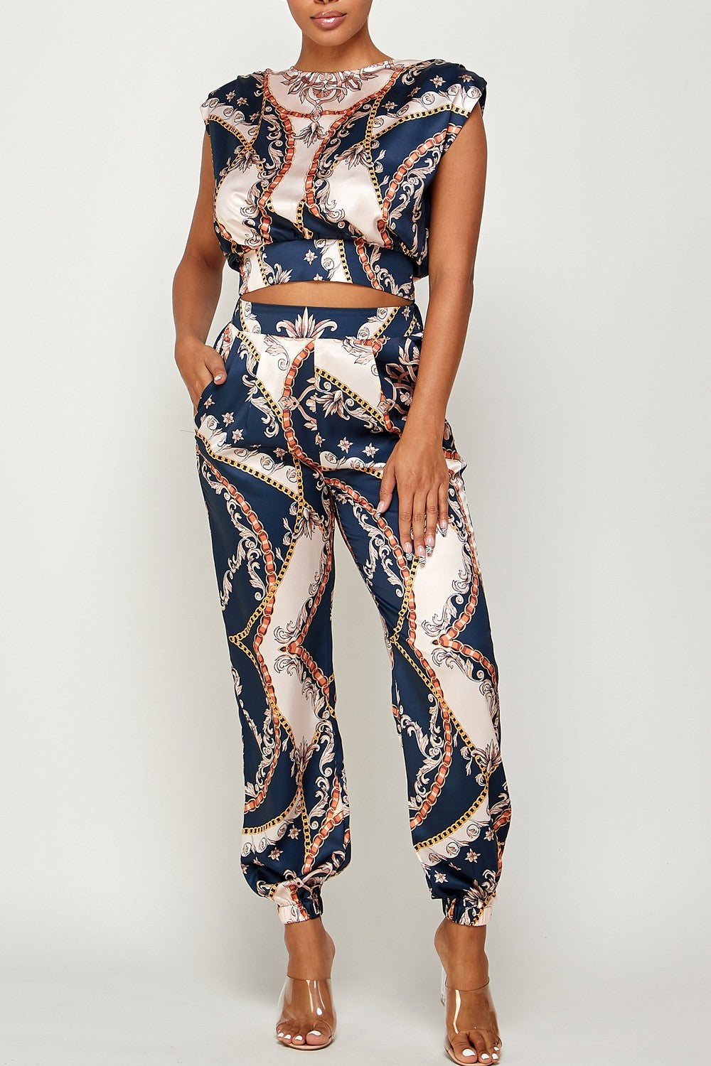 Satin Blouse and Pants Set